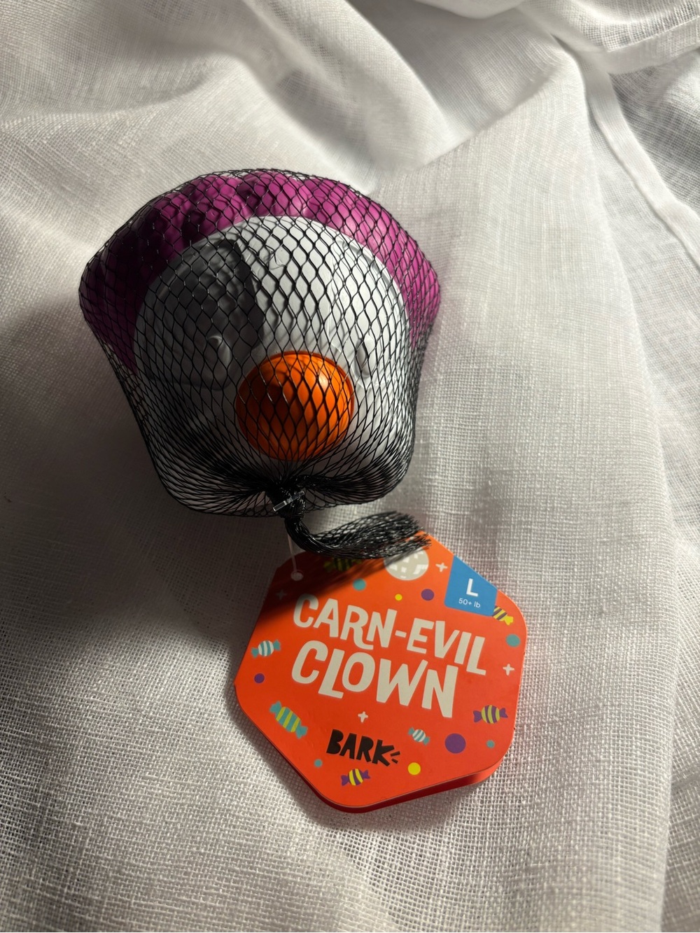 NWTs Bark Box Super Chewer Carn-Evil Clown Dog Toy Candy Scent L 50+lbs